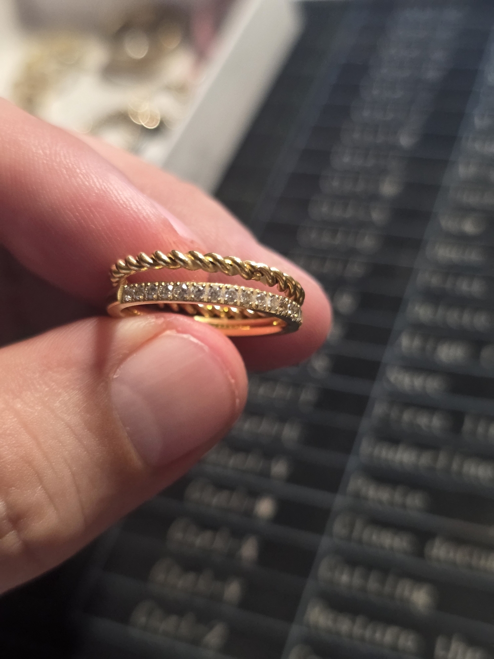 Gold-Tone Twisted & Pave Stackable Ring - Women Jewelry